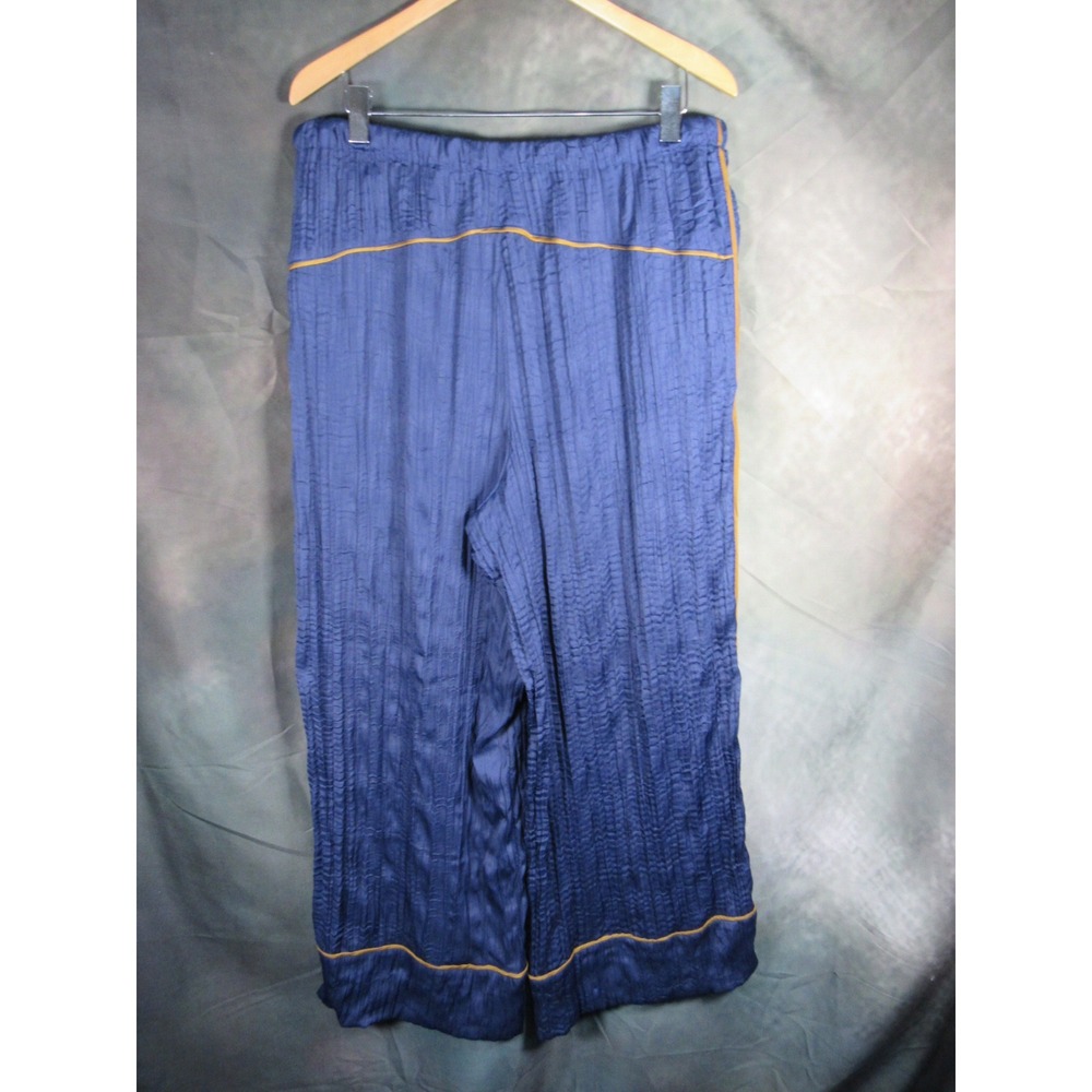 Free People Navy Blue Crinkle Wide Leg Pants Gold Piping XL - Picture 4 of 6